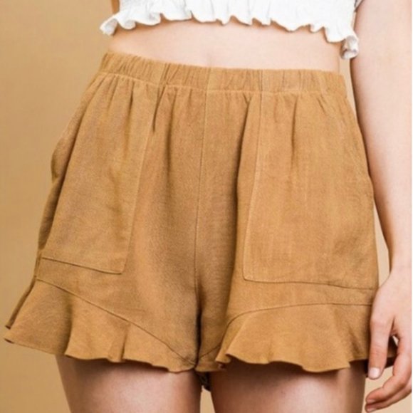 Umgee Linen Blend Ruffle Shorts - Picture 1 of 4